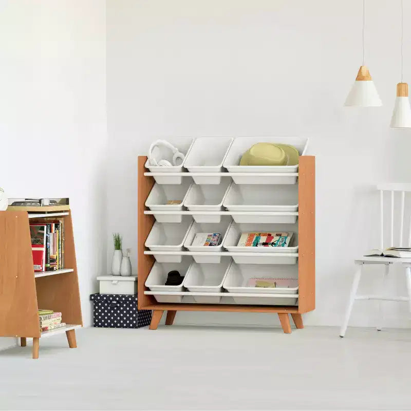 Libreria per bambini a 2 ripiani, stile moderno di metà secolo, Legno/Bianco