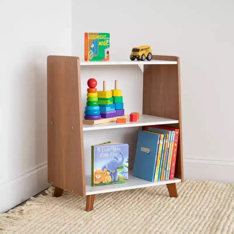 Libreria per bambini a 2 ripiani, stile moderno di metà secolo, Legno/Bianco