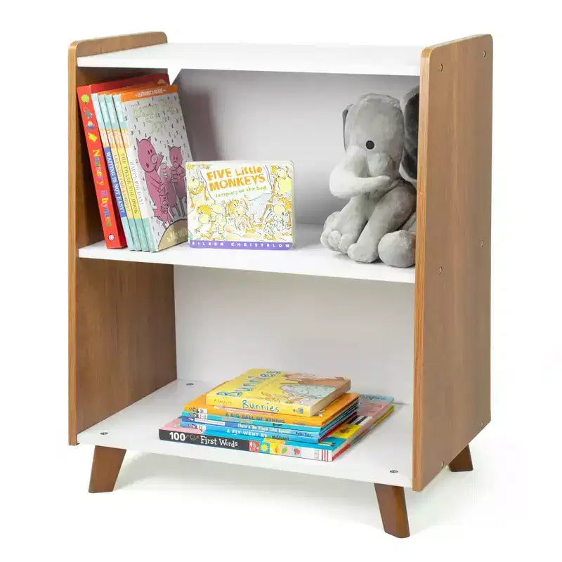 Libreria per bambini a 2 ripiani, stile moderno di metà secolo, Legno/Bianco