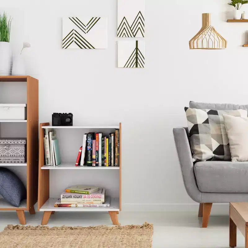 Libreria per bambini a 2 ripiani, stile moderno di metà secolo, Legno/Bianco