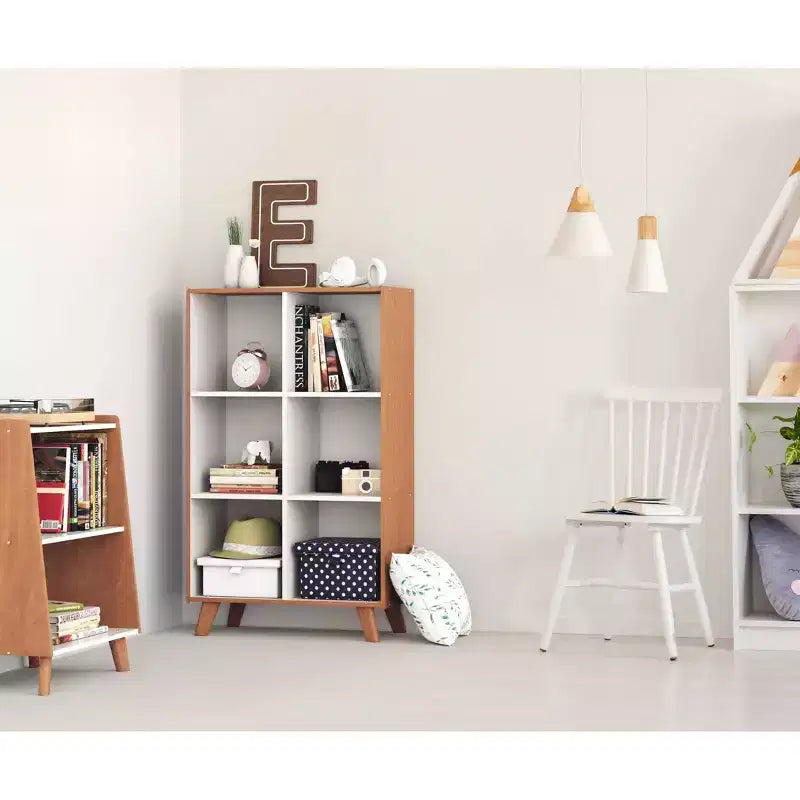 Libreria per bambini a 2 ripiani, stile moderno di metà secolo, Legno/Bianco