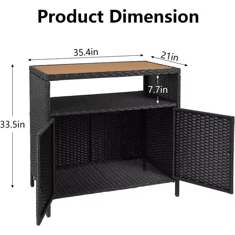Mobile Contenitore da Esterno in Rattan con 2 Ante e Scaffale Regolabile