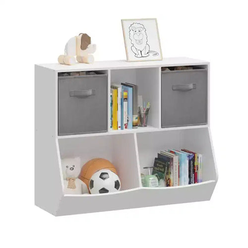 Libreria per Bambini a 4 Cubi con Contenitore Porta Giocattoli - Bianco Grigio