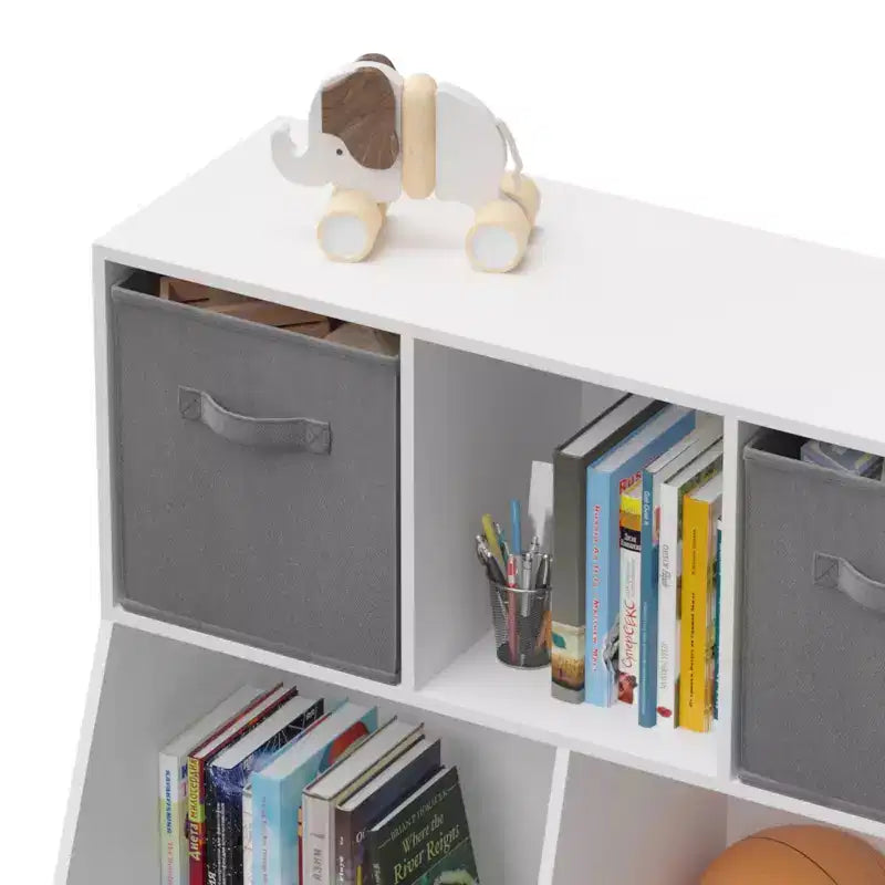 Libreria per Bambini a 4 Cubi con Contenitore Porta Giocattoli - Bianco Grigio