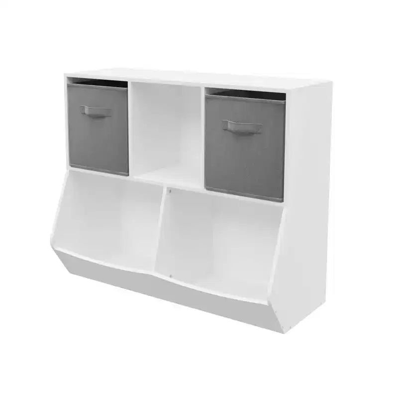 Libreria per Bambini a 4 Cubi con Contenitore Porta Giocattoli - Bianco Grigio