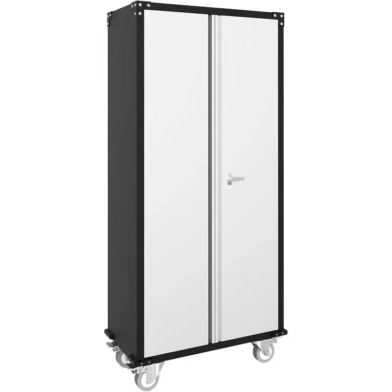 Armadio di Stoccaggio in Metallo con Ruote e Pannello Forato, 183 cm H, 2 Ante, 4 Ripiani Regolabili