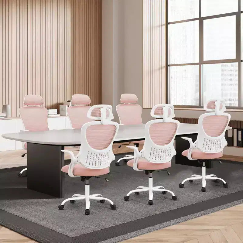 Sedia da ufficio ergonomica con schienale alto, poggiatesta regolabile, tessuto rosa, capacità 113 kg