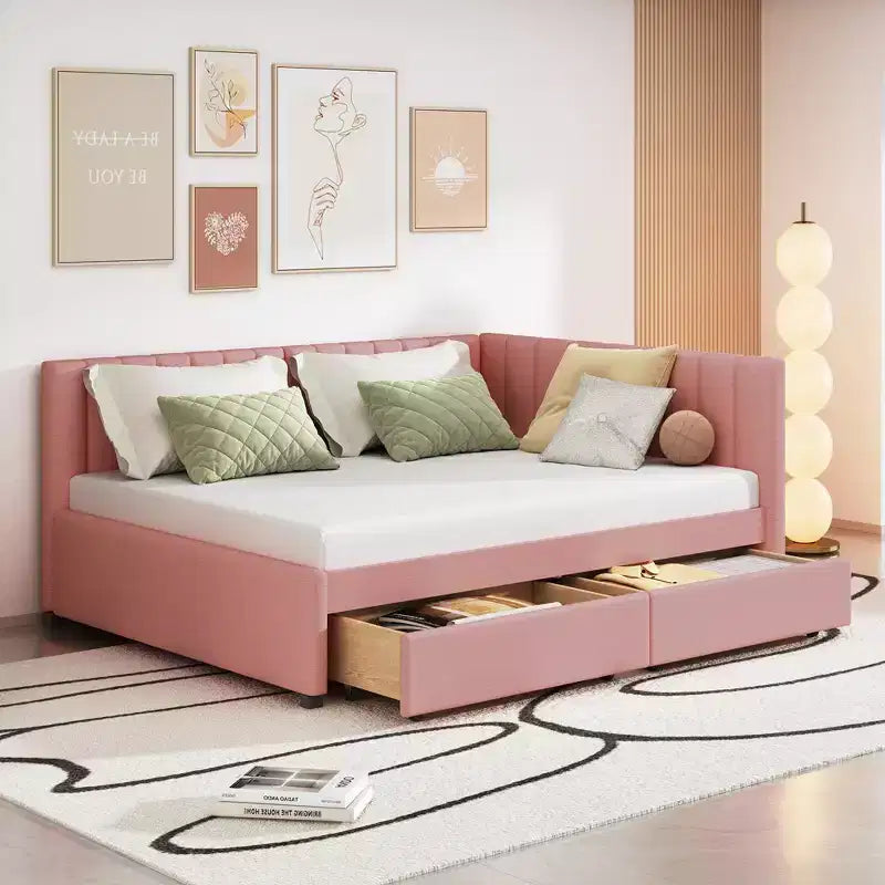 Letto da giorno imbottito a una piazza e mezza con 2 cassetti portaoggetti