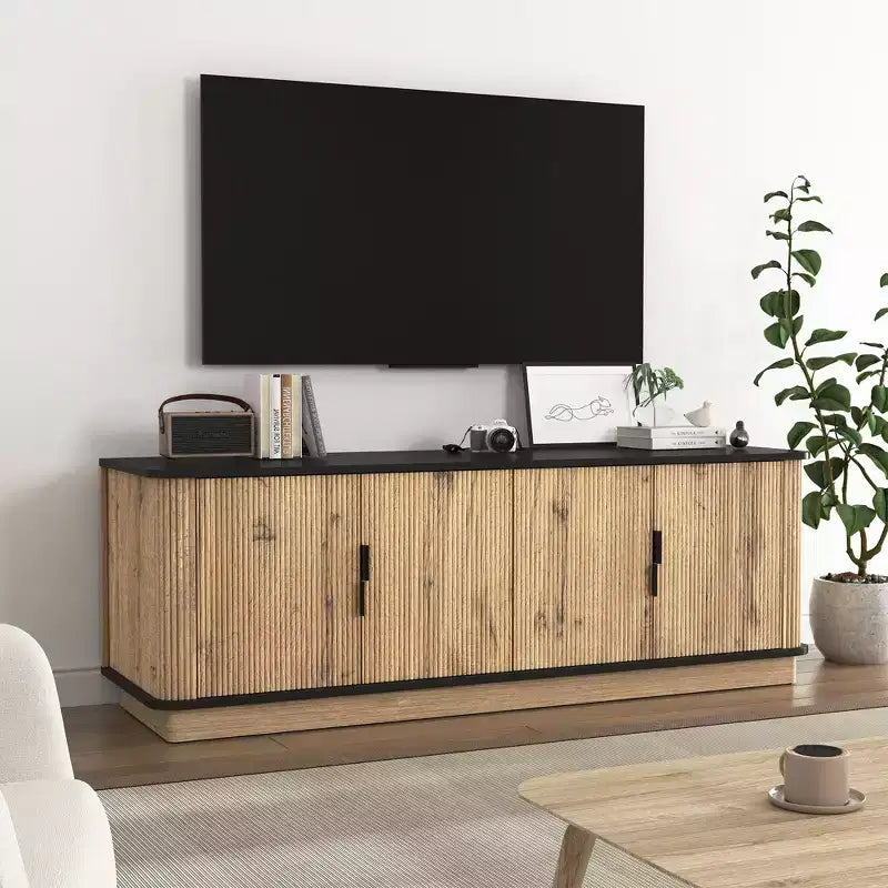 Mobile TV a quattro ante in legno da 55 pollici con finitura a grana naturale