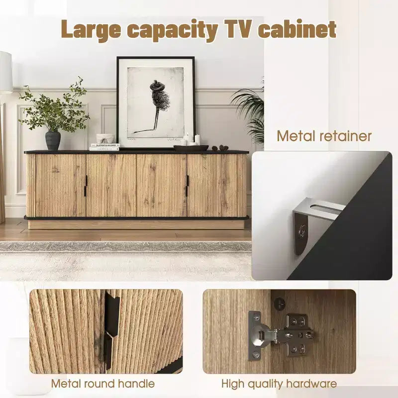 Mobile TV a quattro ante in legno da 55 pollici con finitura a grana naturale