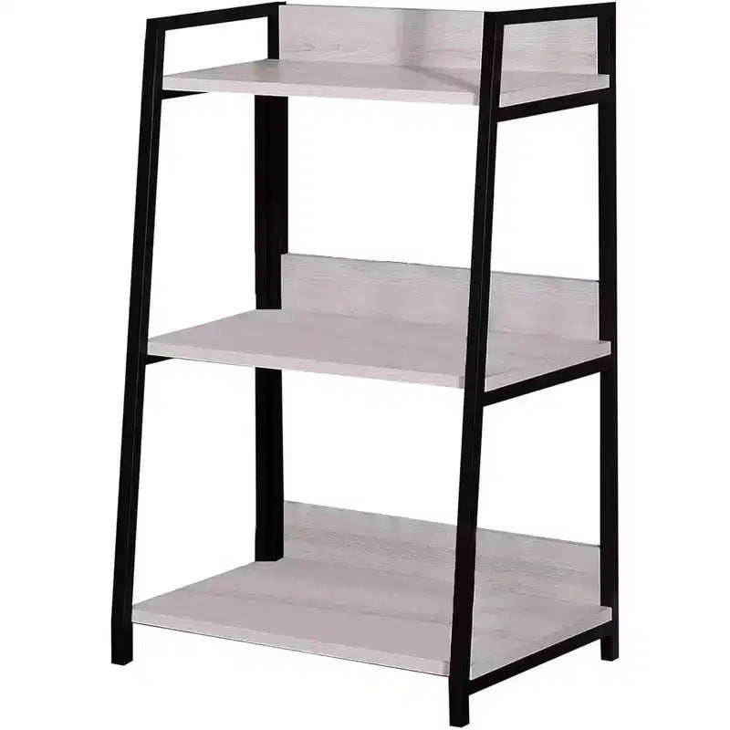 HomeRoots 37 Natural and Black Metal Three Tier Ladder Bookcase