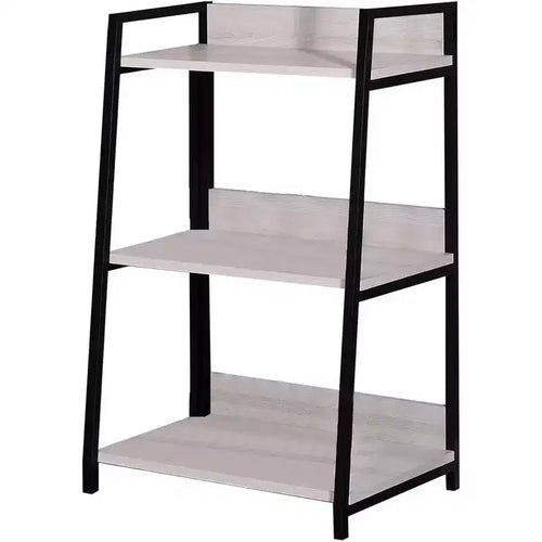 HomeRoots 37 Natural and Black Metal Three Tier Ladder Bookcase