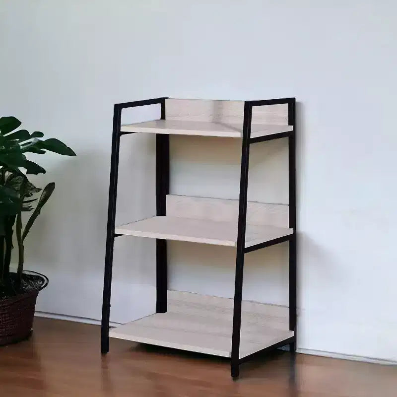 Libreria a scaletta a tre livelli in metallo da 37 pollici, naturale e nera