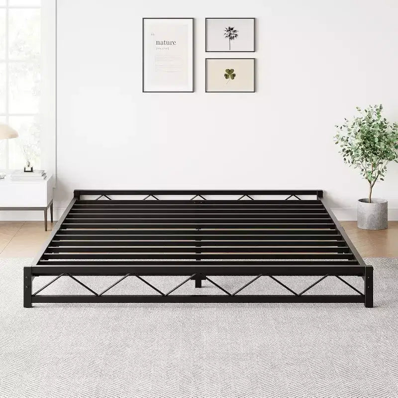 Letto a Piattaforma in Metallo - Queen Size, Profilo Basso, Doghe in Acciaio, Nessun Box Spring Richiesto