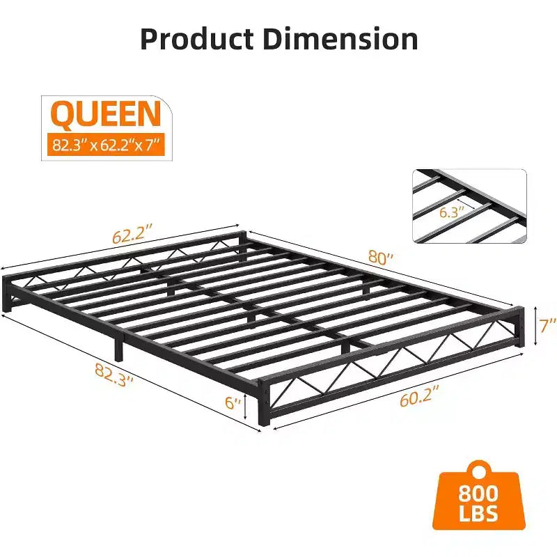 Letto a Piattaforma in Metallo - Queen Size, Profilo Basso, Doghe in Acciaio, Nessun Box Spring Richiesto
