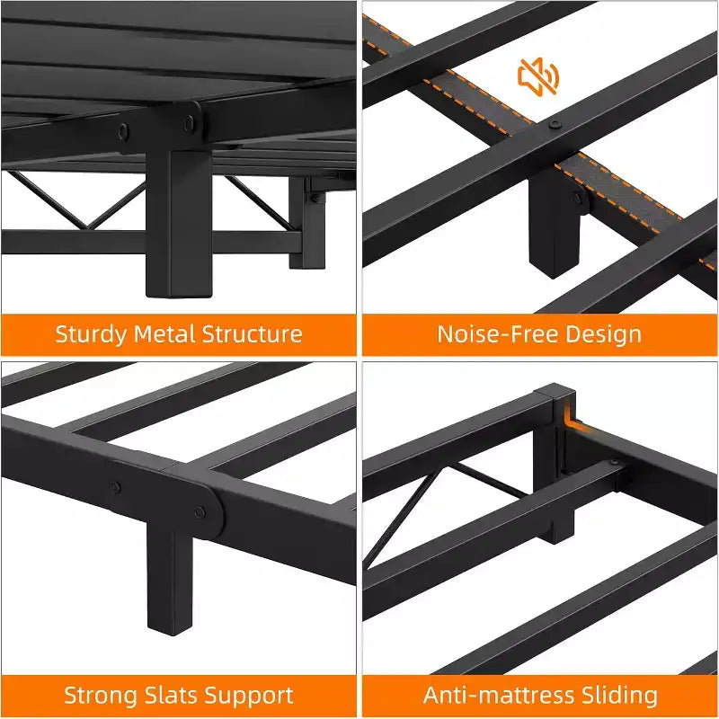 Letto a Piattaforma in Metallo - Queen Size, Profilo Basso, Doghe in Acciaio, Nessun Box Spring Richiesto