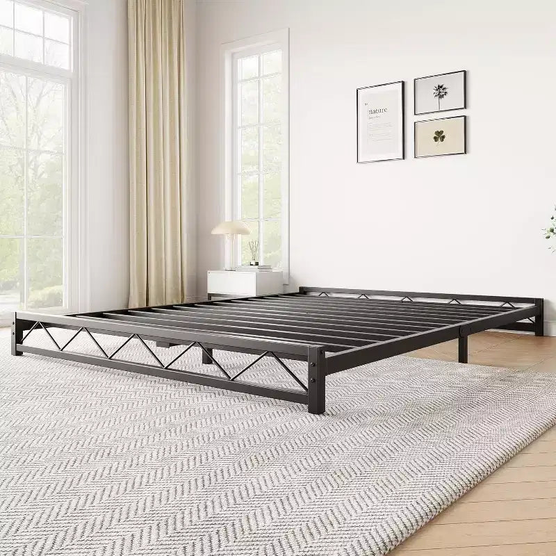 Letto a Piattaforma in Metallo - Queen Size, Profilo Basso, Doghe in Acciaio, Nessun Box Spring Richiesto
