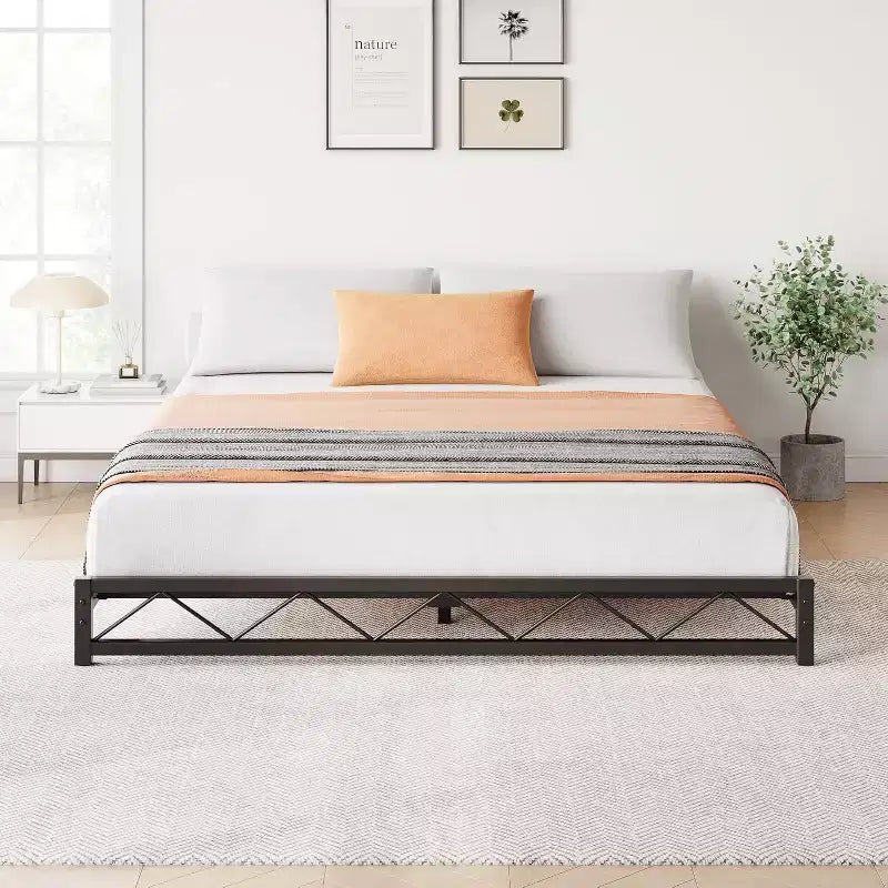 Letto a Piattaforma in Metallo - Queen Size, Profilo Basso, Doghe in Acciaio, Nessun Box Spring Richiesto