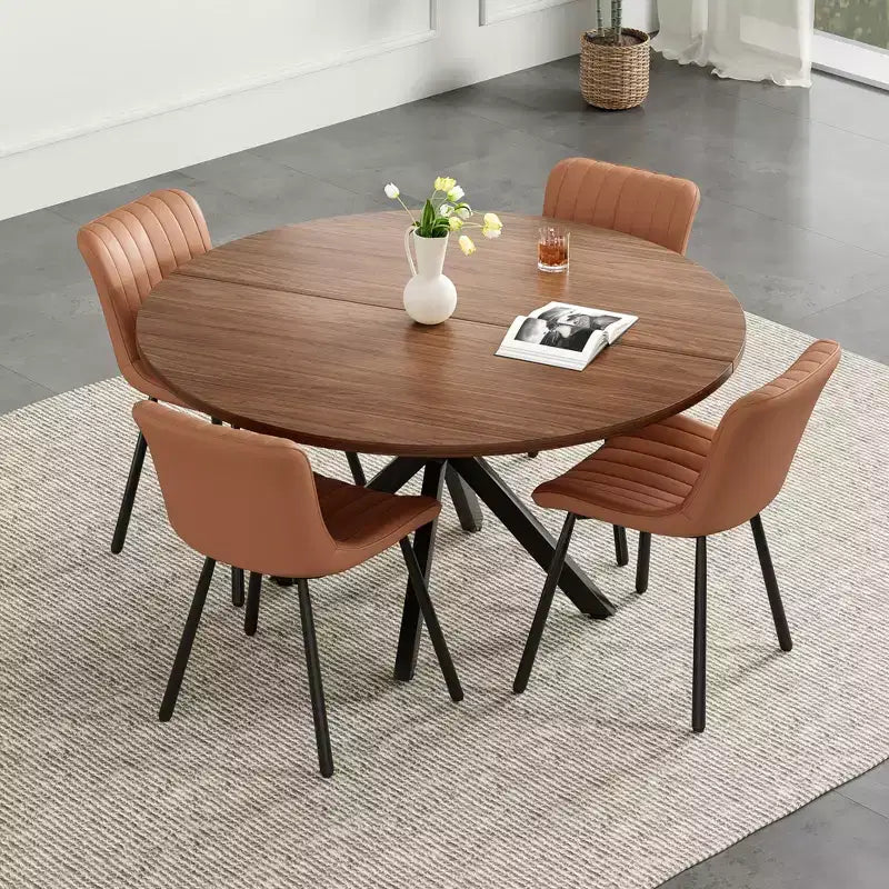 Tavolo da pranzo rotondo da 47" con piano in legno e base a X in metallo, posti a sedere fino a 6 persone