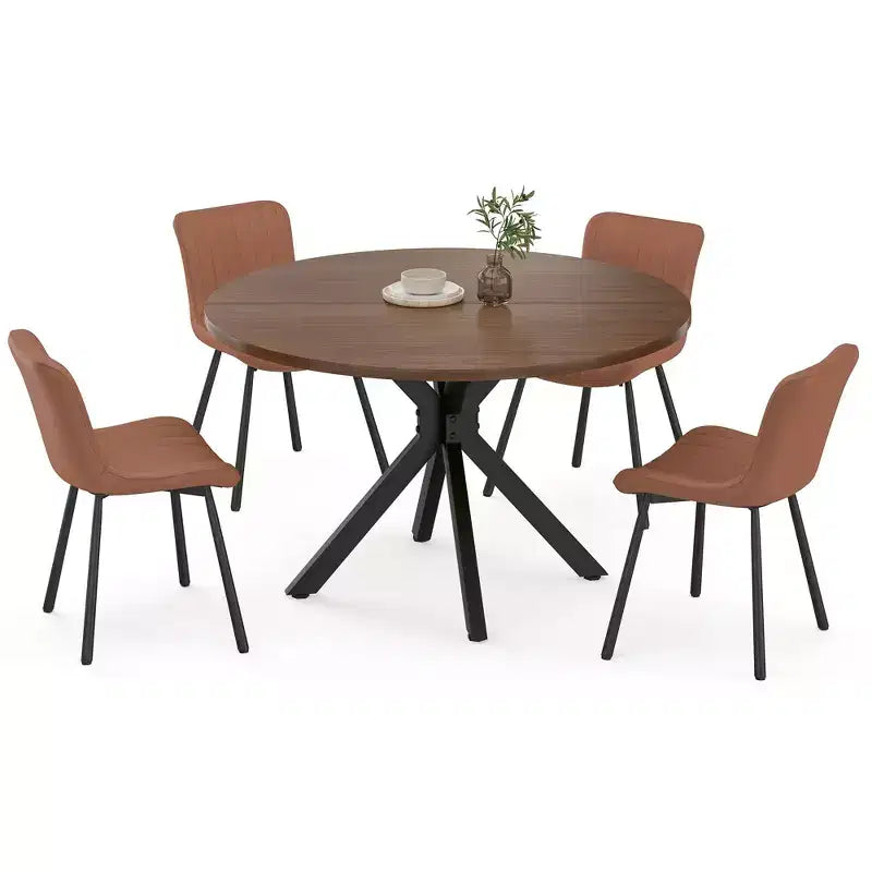 Tavolo da pranzo rotondo da 47" con piano in legno e base a X in metallo, posti a sedere fino a 6 persone