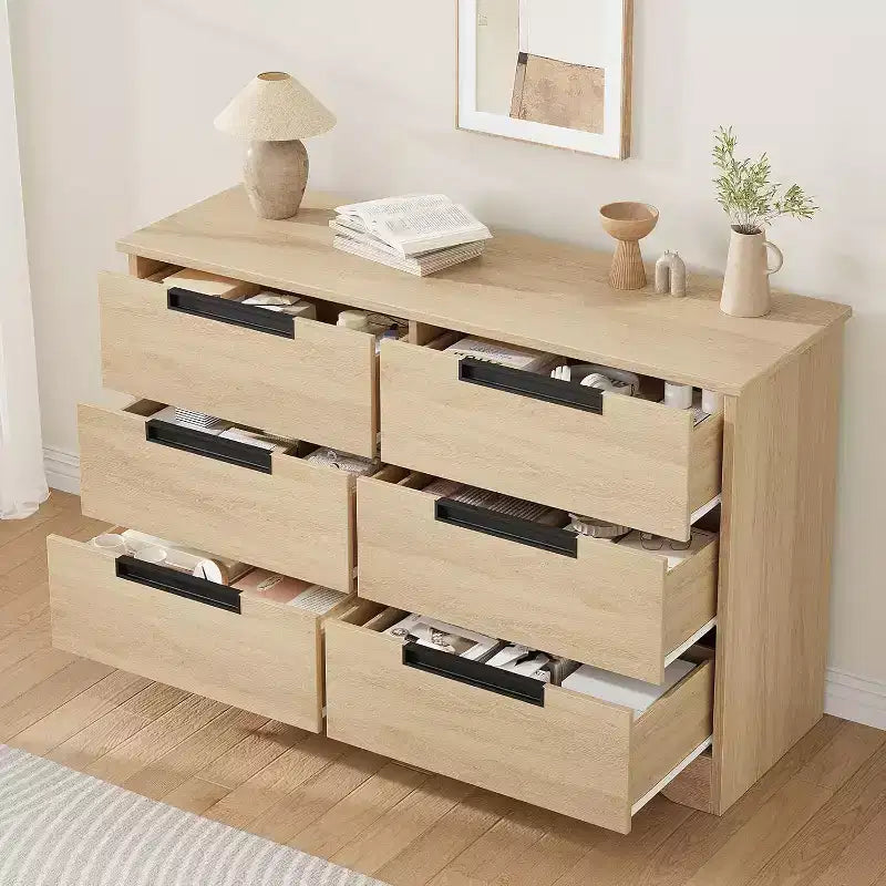 Cassettiera in legno a 6 cassetti con maniglie a incasso, larghezza 118,9 cm