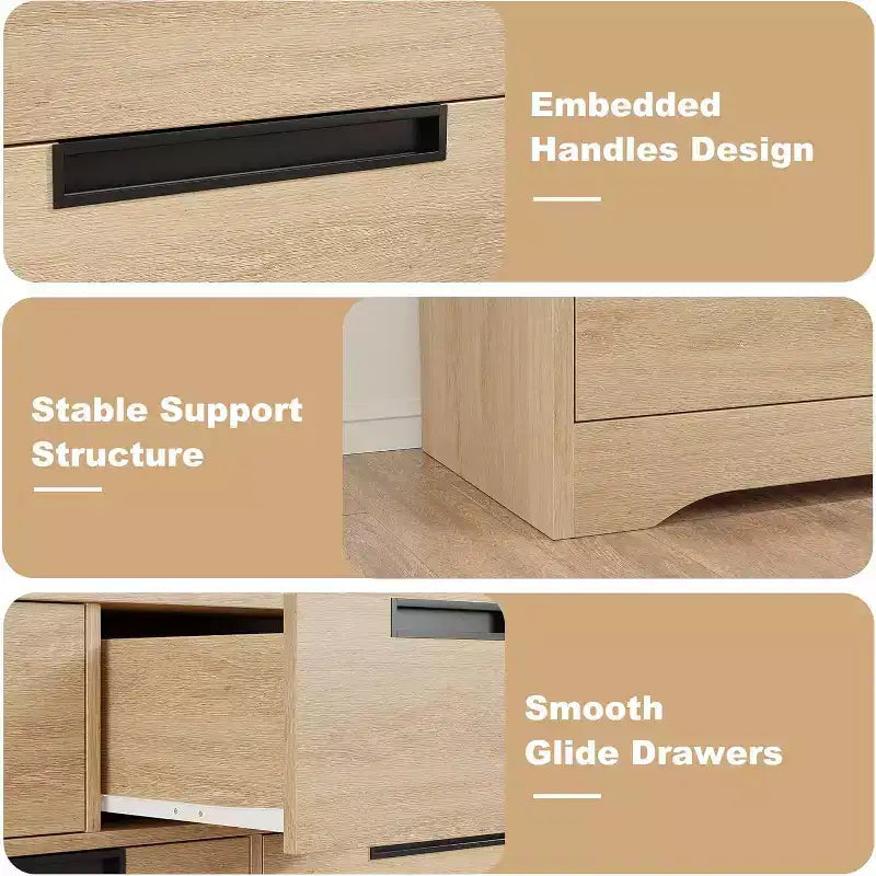 Cassettiera in legno a 6 cassetti con maniglie a incasso, larghezza 118,9 cm