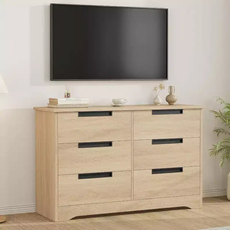 Cassettiera in legno a 6 cassetti con maniglie a incasso, larghezza 118,9 cm