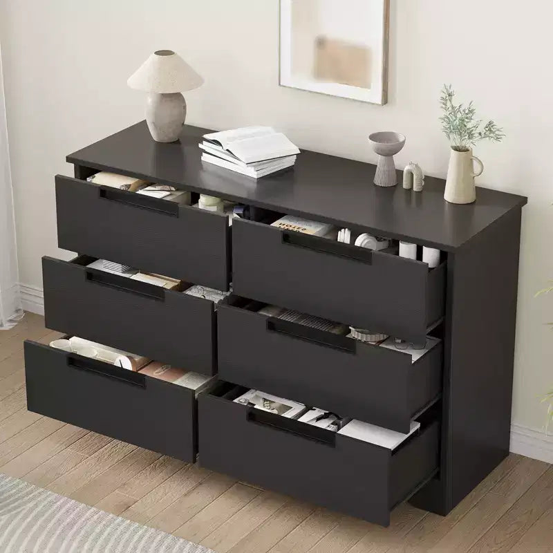 Cassettiera in legno a 6 cassetti con maniglie a incasso, larghezza 118,9 cm