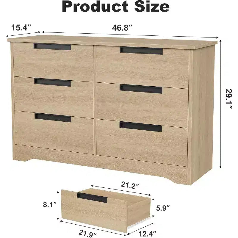 Cassettiera in legno a 6 cassetti con maniglie a incasso, larghezza 118,9 cm