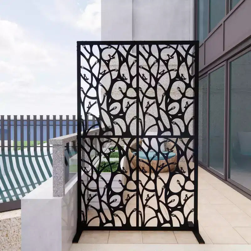 MAYEERTY 3.86Ft Black Bird Iron Privacy Screen, Freestanding Indoor Outdoor Divider