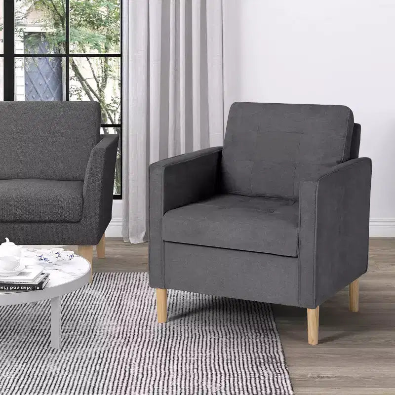 Poltrona di design in lino con schienale alto – Grigia