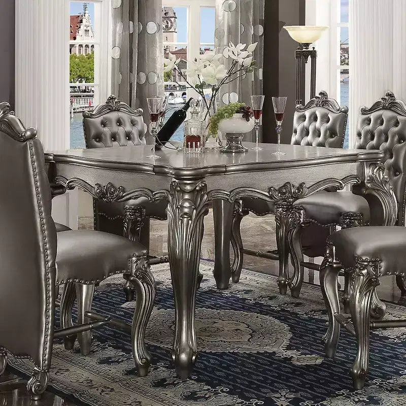 Tavolo da pranzo rettangolare da 55" con gambe a voluta – Posti a sedere fino a 6 persone, Finitura argento, Struttura in legno