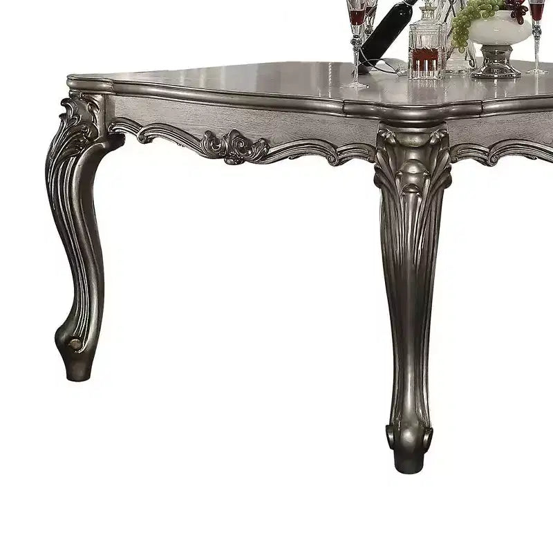 Tavolo da pranzo rettangolare da 55" con gambe a voluta – Posti a sedere fino a 6 persone, Finitura argento, Struttura in legno