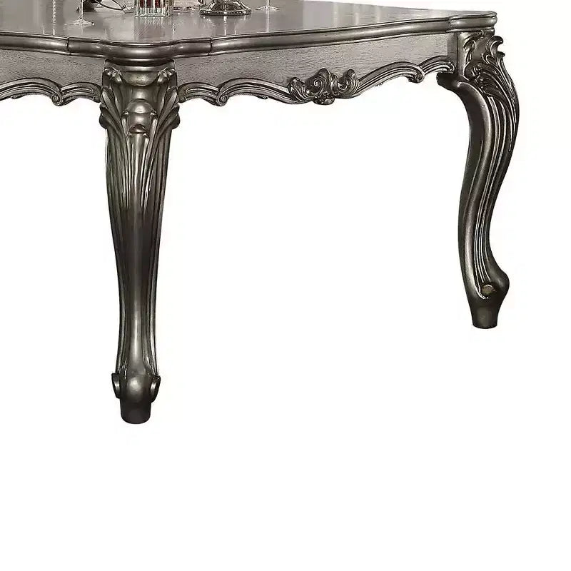 Tavolo da pranzo rettangolare da 55" con gambe a voluta – Posti a sedere fino a 6 persone, Finitura argento, Struttura in legno