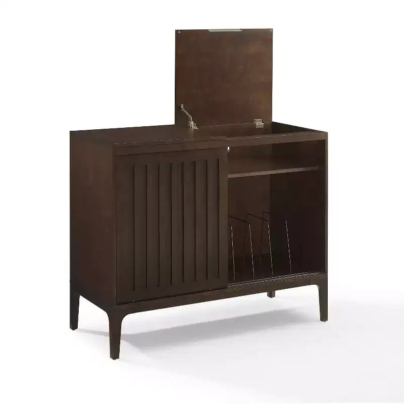 Mobile contenitore per dischi in vinile con ante scorrevoli – Marrone scuro