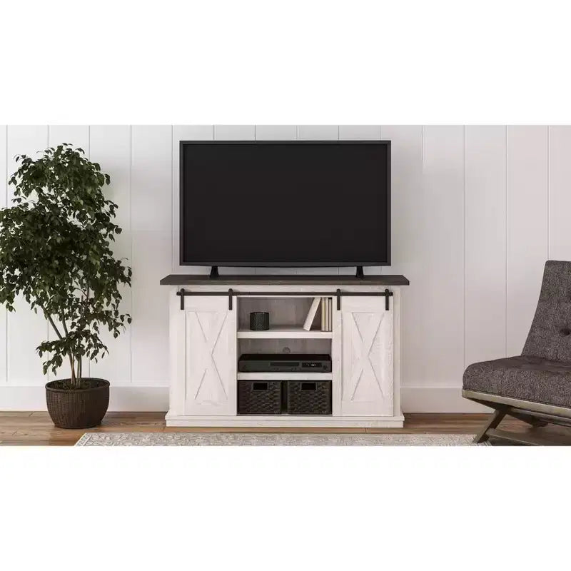 Mobile TV Medio per Televisori fino a 63" – Console Multimediale Bicolore in Stile Rustico con Ripiani Regolabili