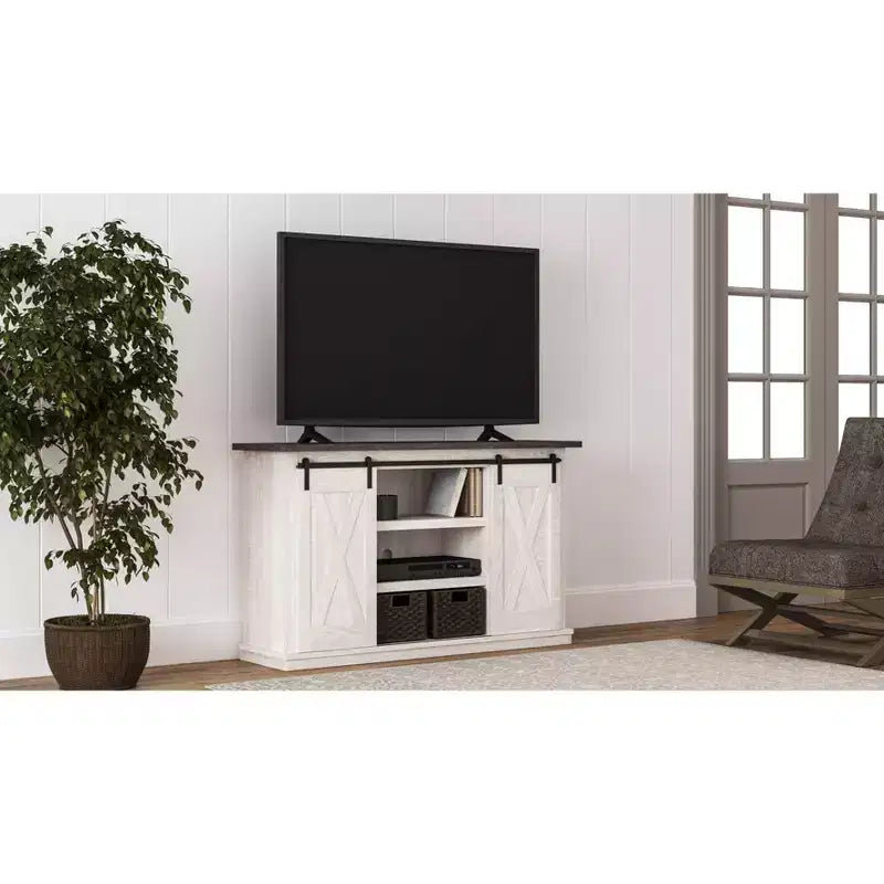 Mobile TV Medio per Televisori fino a 63" – Console Multimediale Bicolore in Stile Rustico con Ripiani Regolabili
