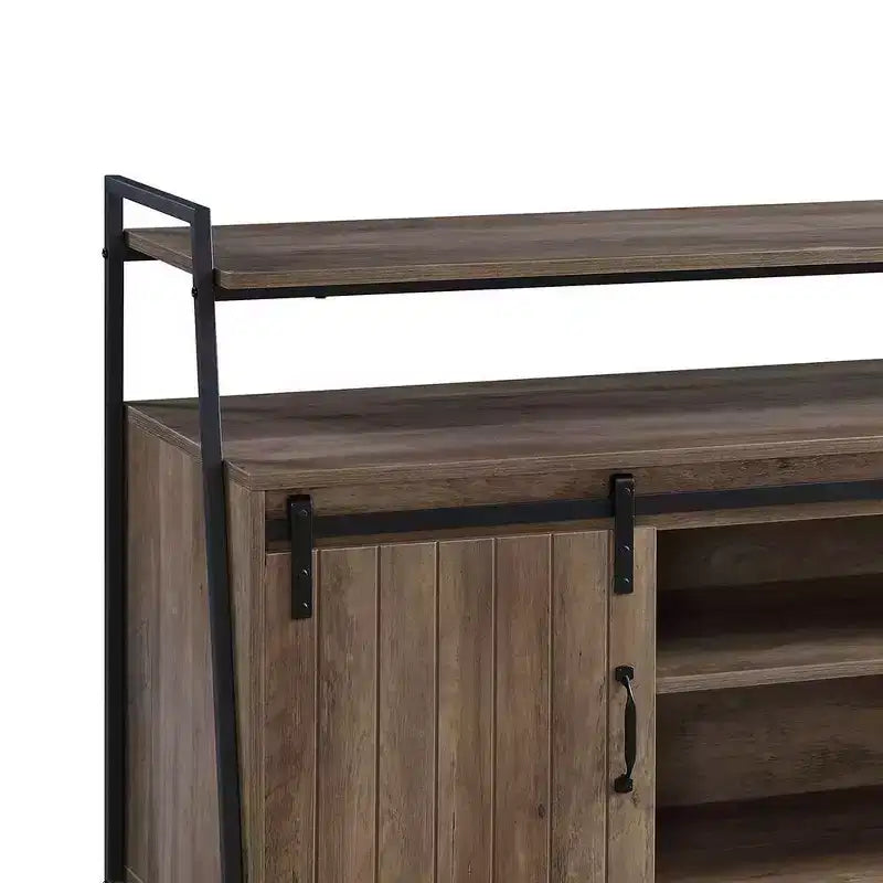 Mobile porta TV industriale da 60" con ante scorrevoli a fienile e ripiano aperto
