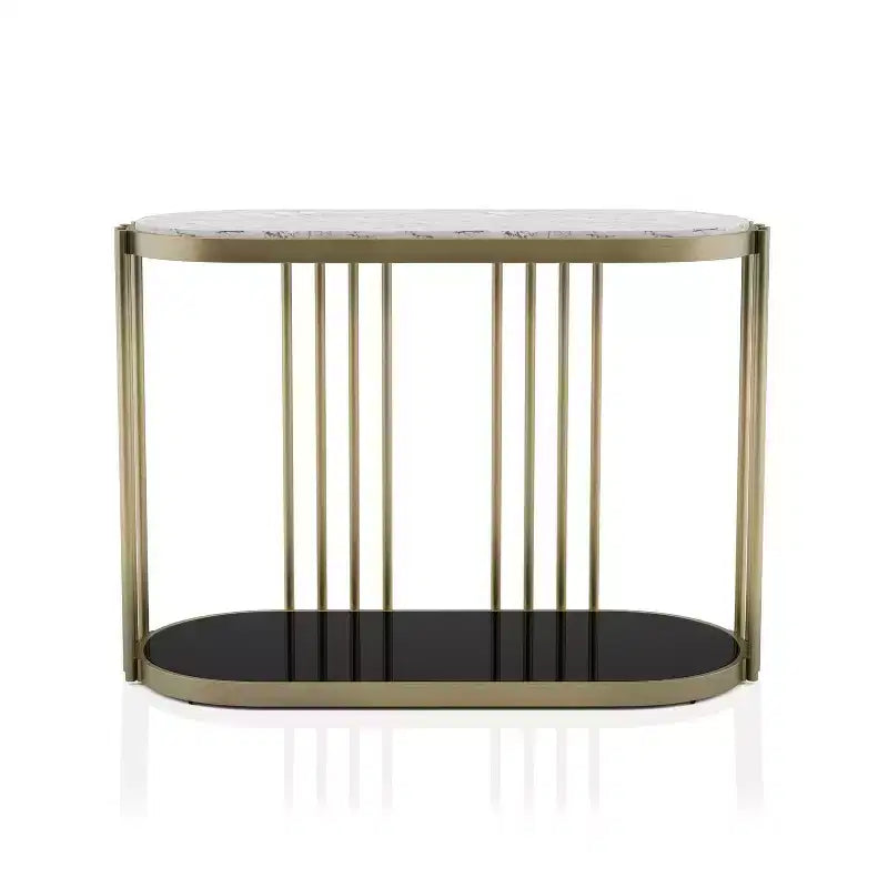 Consolle Glam da Ingresso – Struttura in Ottone Anticato con Piano Effetto Marmo