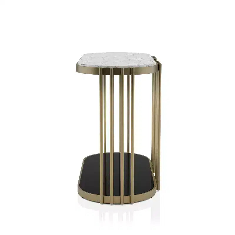 Consolle Glam da Ingresso – Struttura in Ottone Anticato con Piano Effetto Marmo