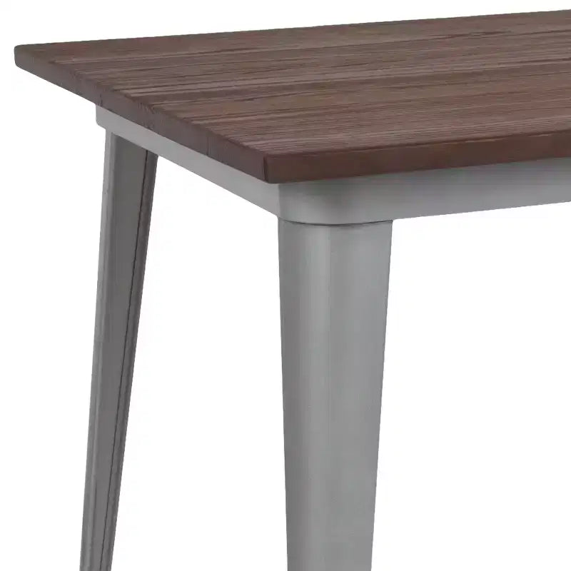 Tavolo da Pranzo con Struttura Rettangolare in Acciaio e Piano in Legno