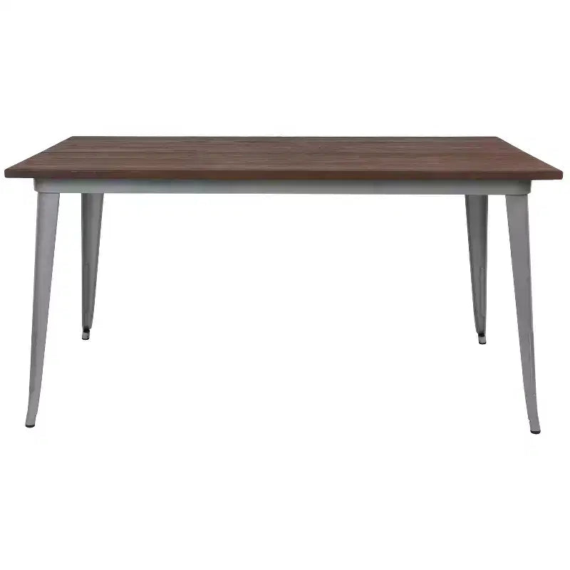 Tavolo da Pranzo con Struttura Rettangolare in Acciaio e Piano in Legno