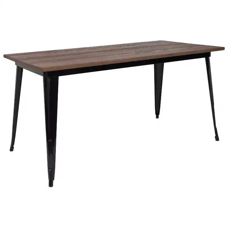 Tavolo da Pranzo con Struttura Rettangolare in Acciaio e Piano in Legno