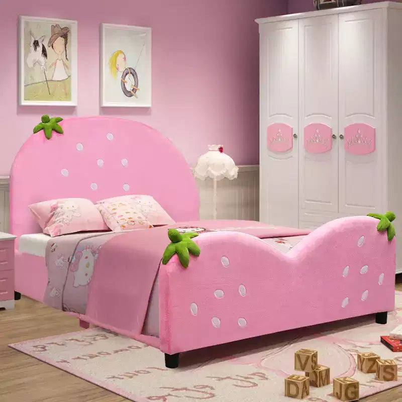 Letto imbottito per bambini con design a fragola