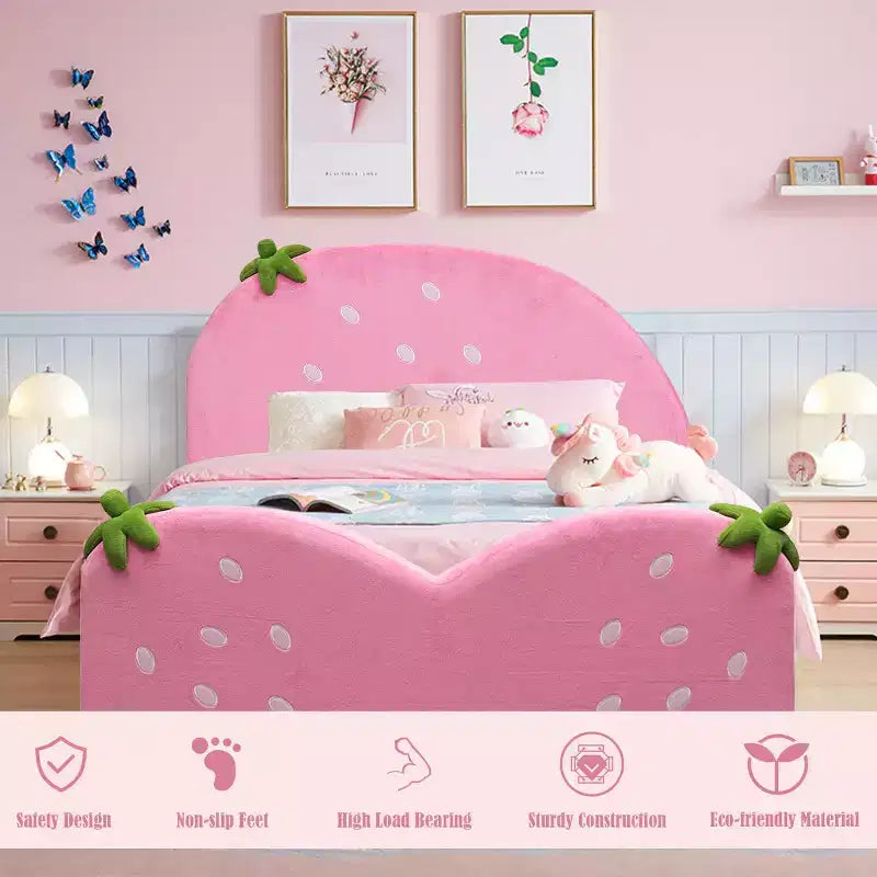 Letto imbottito per bambini con design a fragola