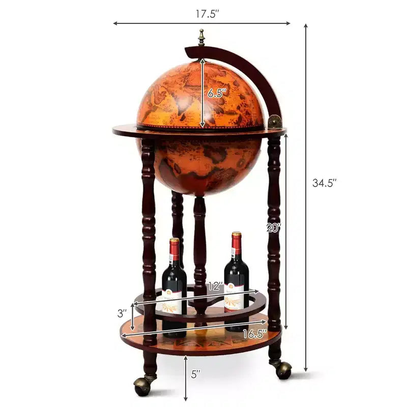 Mini Bar a Globo in Legno da 17,5'' – Porta Bottiglie e Bicchieri