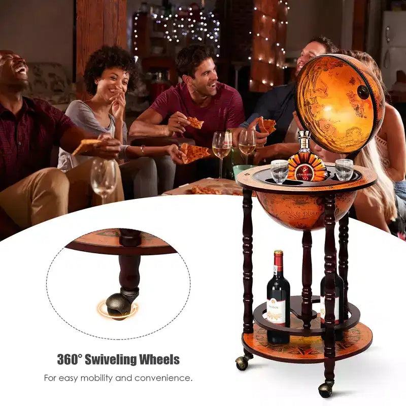 Mini Bar a Globo in Legno da 17,5'' – Porta Bottiglie e Bicchieri