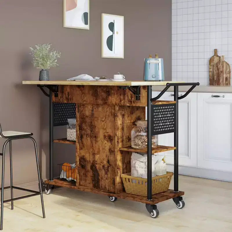 Carrello da cucina con ripiano estraibile a scomparsa, Marrone
