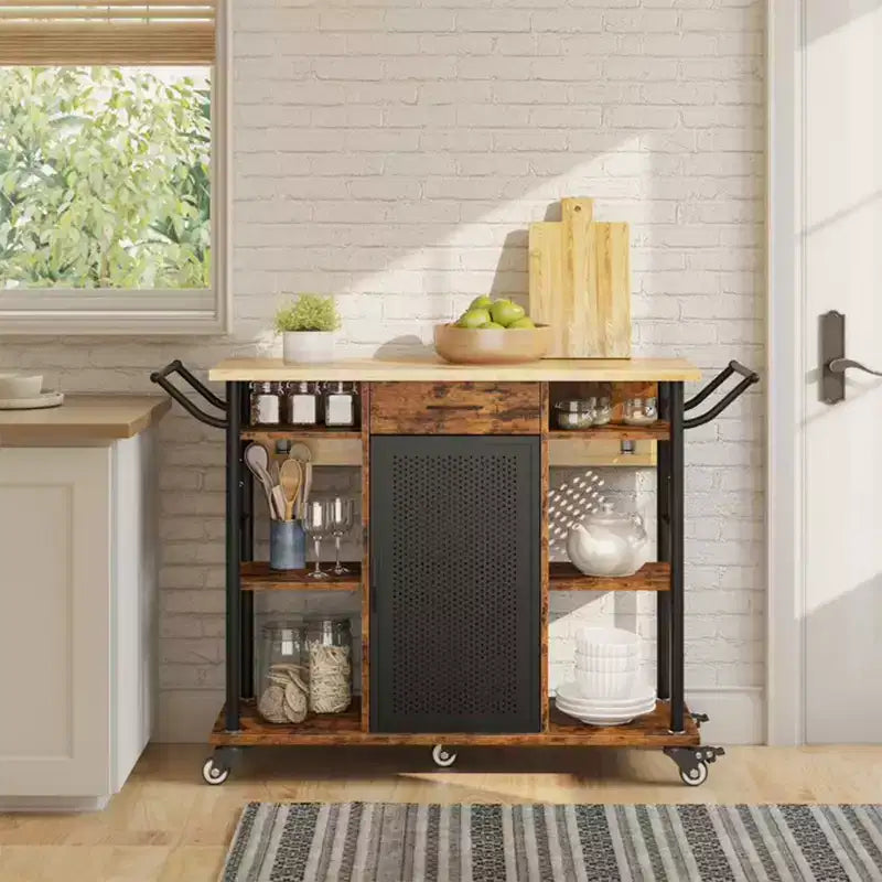 Carrello da cucina con ripiano estraibile a scomparsa, Marrone
