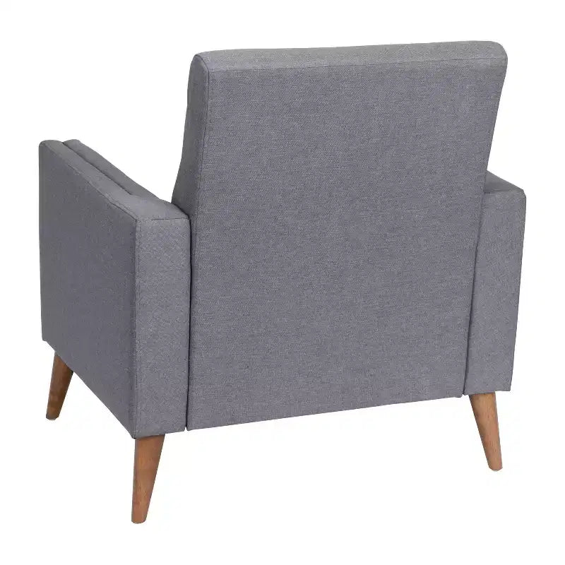Poltrona Mid-Century Modern con Rivestimento Trapuntato in Finta Biancheria e Gambe in Legno Massello